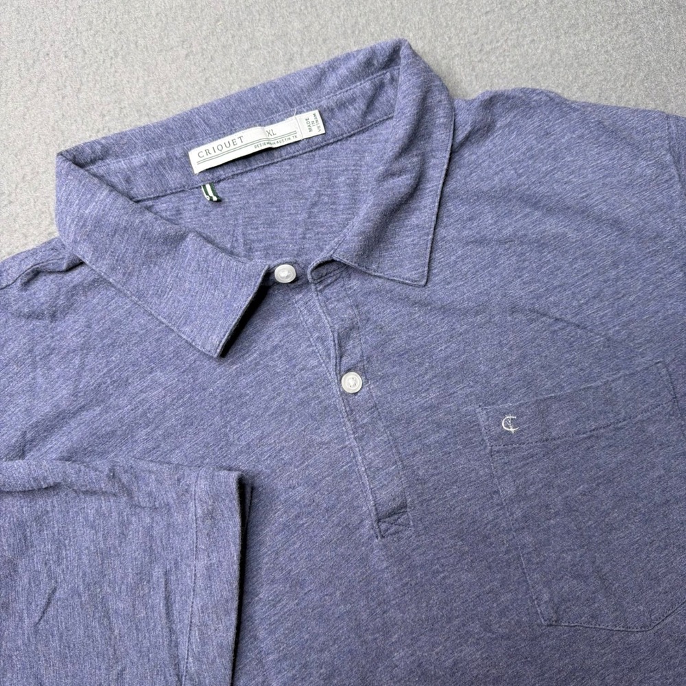 Criquet Polo Shirt Mens XL Blue Short Sleeve Cotton Heathered Pocket Design